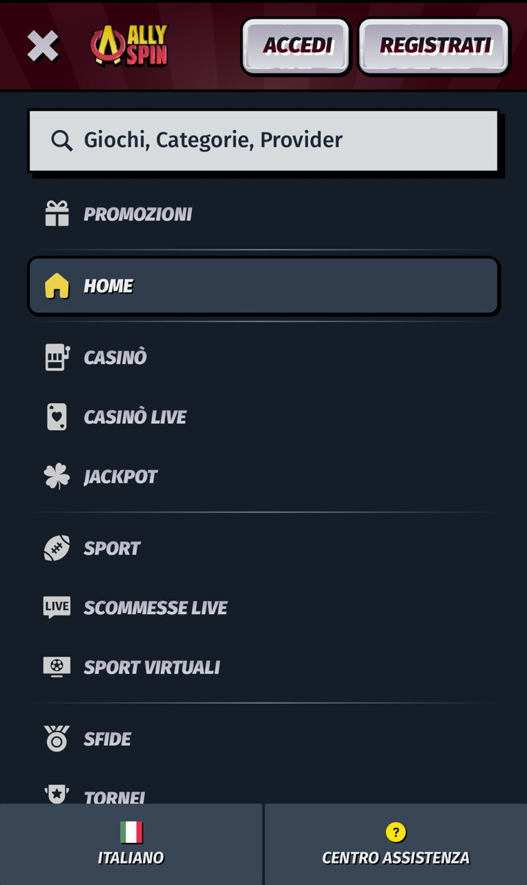 Interfaccia mobile di AllySpin Casino
